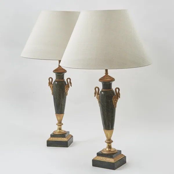 Pair French Breche Vert d'Egypte Marble Amphora Lamps