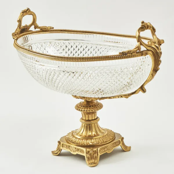 French Cut Glass Boat Shaped Footed Bowl