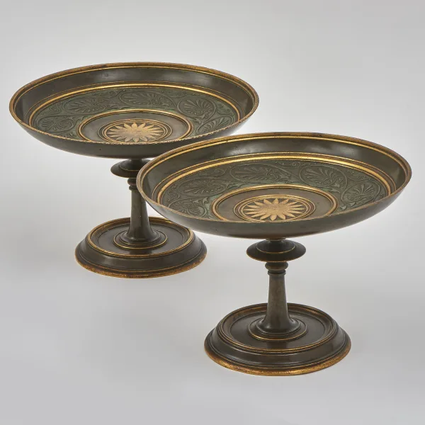 Pair Patinated And Gilt Bronze Tazza