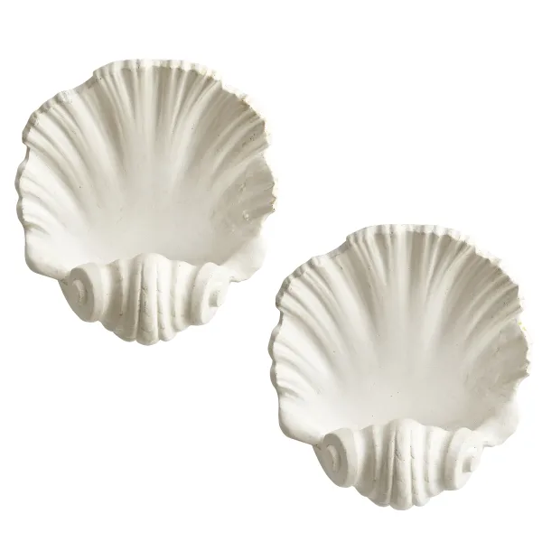 Pair Contemporary Plaster Shell Shaped Wall Sconces