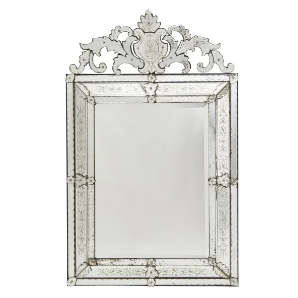 Italian Venetian Cushion Mirror With Engraved Panels
