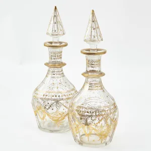 Pair Bohemian Decanters And Stoppers