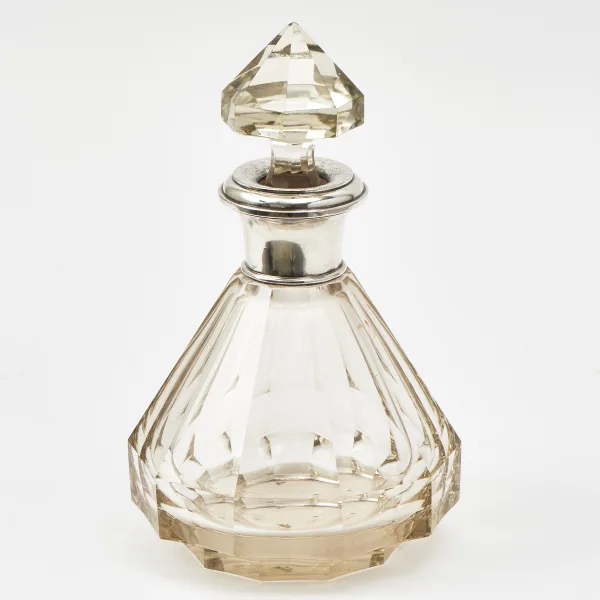French Art Deco Cut Glass Decanter With Silver Collar