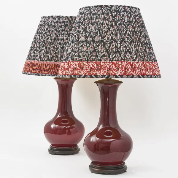 Pair Chinese Oxblood Porcelain Gourd Shape Lamps
