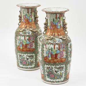 Pair Chinese Canton Famille Rose Vases