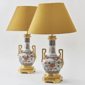 Pair Imari Style Vases Wired As Lamps