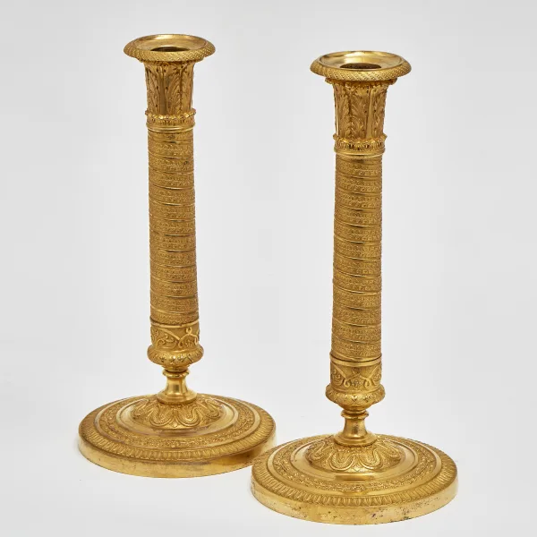 Pair French Louis Philippe Gilt Bronze Candlesticks