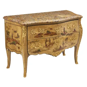 French Louis XV Style Cream Lacquered Chinoiserie Commode