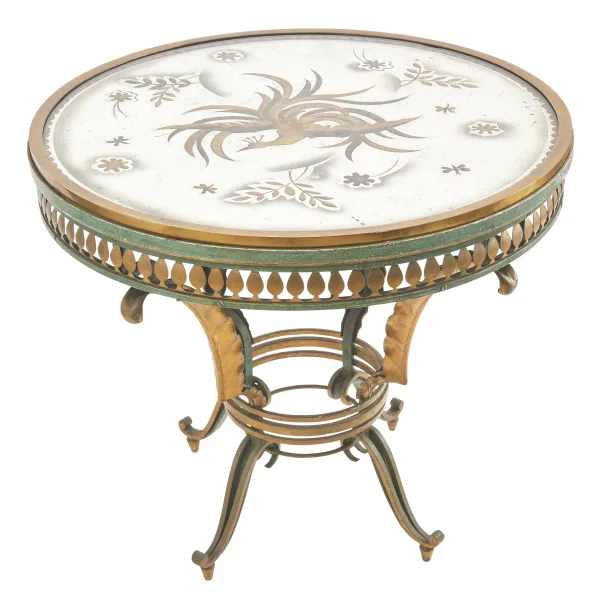 French Painted And Gilt Iron Gueridon With Mirrored Top