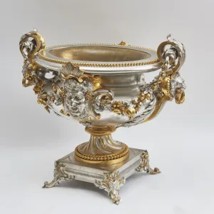Large French Gilt And Silvered Bronze Baroque Style Urn Centrepiece