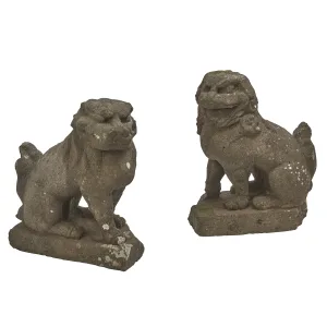 Pair Japanese Yamakita Ishi Carved Stone Foo Dogs