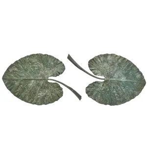 Pair Monumental Zinc Painted Leaves