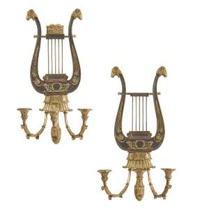 Pair French Empire Style Lyre Shaped Wall Lights