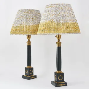 Pair French Leather And Tole Column Lamps