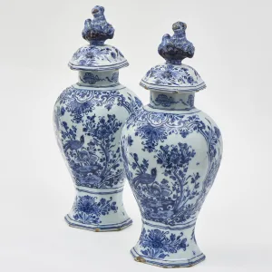 Pair Blue And White Delft Jars And Covers