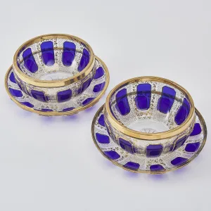 Pair Bohemian Gilt Decorated Bowls And Saucers