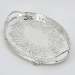Victorian Oval Silver Plate Gallery Tray