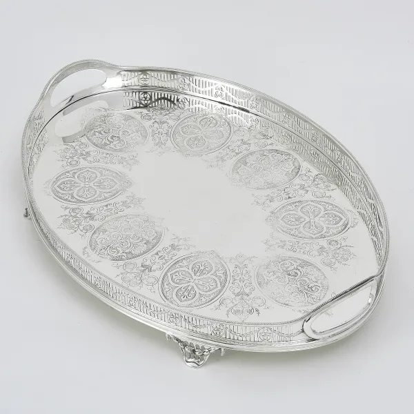 Victorian Oval Silver Plate Gallery Tray