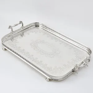 Silver Plate Tray With Ornate Handles