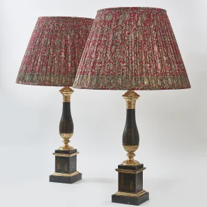 Pair French Painted Tole Column Lamps