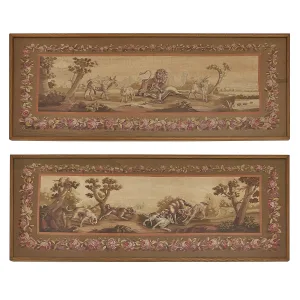 Pair French Framed Aubusson Tapestries