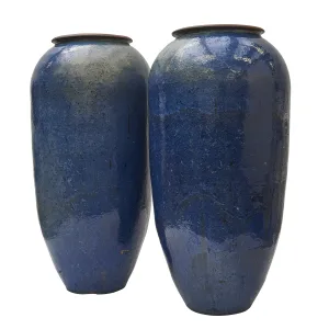 Large Pair Chinese Glazed Stoneware Water Butts