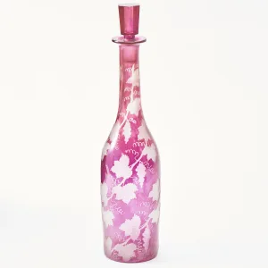 Bohemian Pink Glass Etched Decanter