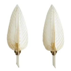 Pair Murano Glass Barovier & Toso Leaf Lights