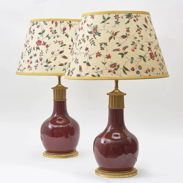 Pair Chinese Oxblood Gourd Vases Wired As Lamps