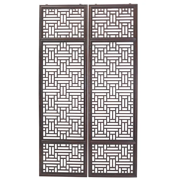 Pair Chinese Lattice Elm Screen Doors