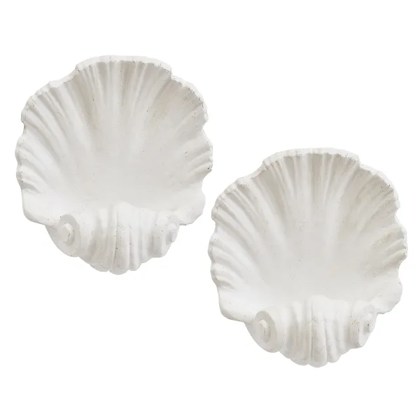 Pair Contemporary Plaster Shell Shaped Wall Sconces