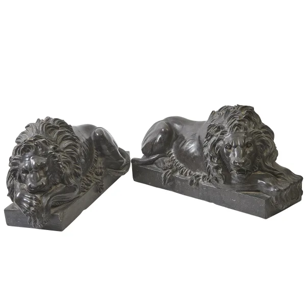 Italian Grand Tour Black Marble Reductions Of The Canova Lions