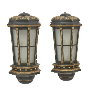 Pair Wrought Iron Coach Style Lanterns