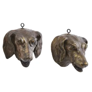 Pair Patinated Bronze Hunting Dog Heads