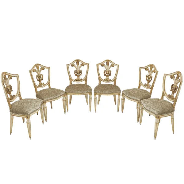 Set 6 Italian Painted And Gilded Neoclassical Dining Chairs