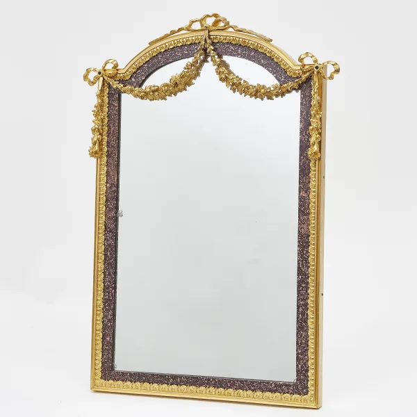 French Neoclassical Gilt Bronze And Porphyry Dressing Table Mirror