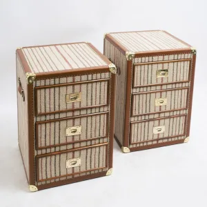 Pair Bedside Tables Covered In C19th Fabric